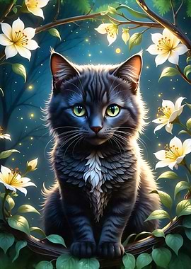 Mystical Cat in Moonlight