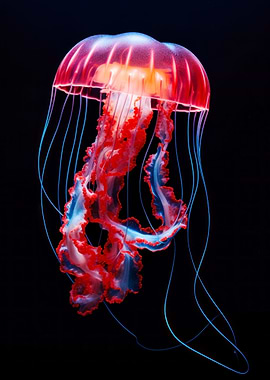 Red Jellyfish in Dark Water
