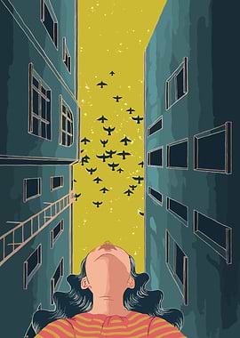 Woman Looking Up at Birds