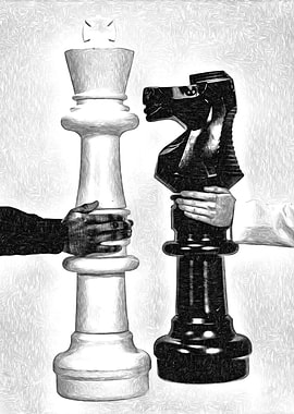 Chess Queen vs Knight Drawing art