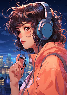 Anime Girl with Headphones