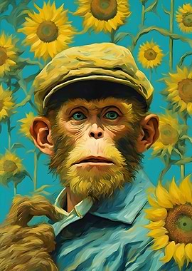 Monkey in Sunflower Field
