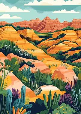 Desert Canyon Landscape Spring Illustration