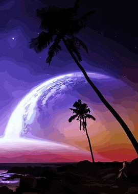 Silhouette Palms & Planet