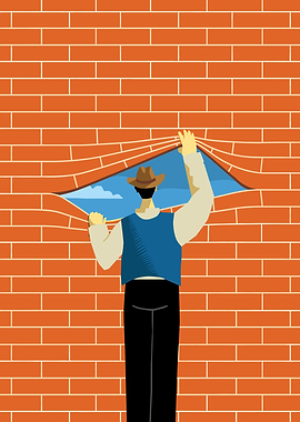 Man Peeling Brick Wall