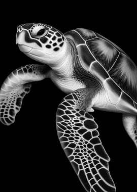 Sea Turtle in Black and White