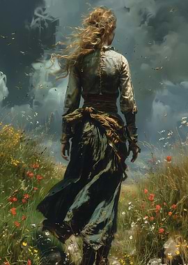 Woman Walking in Field