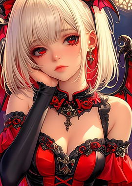 Anime Girl with Red Eyes Gaming