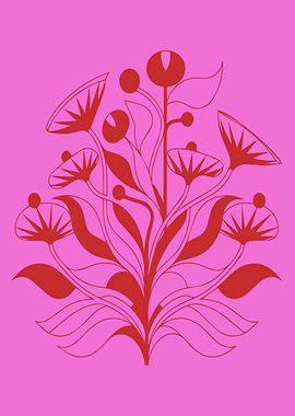 Vibrant Folk Floral in Pink and Red