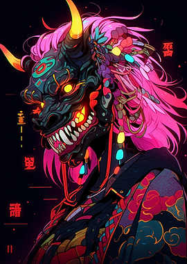 Oni Mask Cyberpunk Art