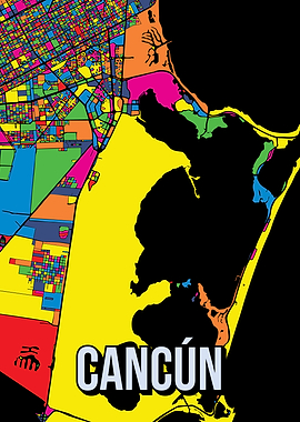 Cancun City Map Mexico Pop Art Travel Maps