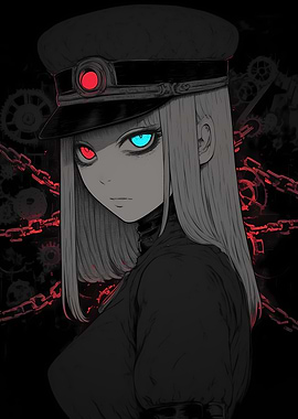 Anime Girl with Red and Blue Eyes