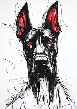 Black Dog with Red Ears