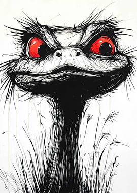 Ostrich with Red Eyes
