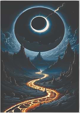 Lava River Under Dark Moon