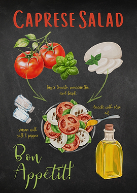 Caprese Salad Recipe Illustration - Kitchen Chalkboard