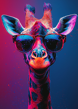 Cool Vibrant Neon Giraffe Portrait
