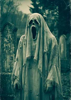 Ghostly Figure in Graveyard