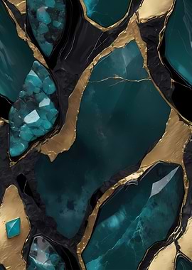 Teal and Gold Abstract Art