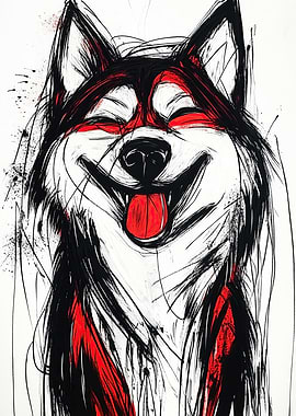 Smiling Husky Dog Art