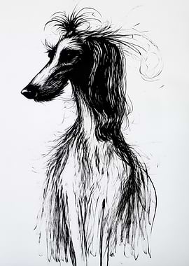 Afghan Hound Ink Drawing