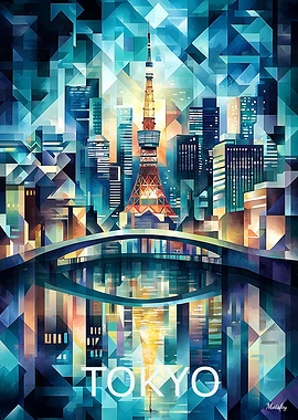 Tokyo Geometric Skyline - Tokyo Tower & Cityscape Art