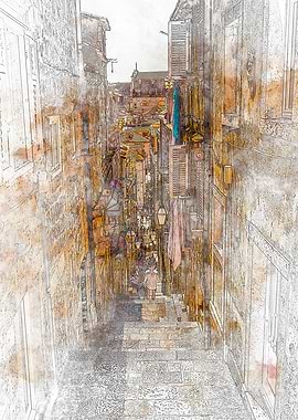 Narrow Stone Street in City Dubrovnik