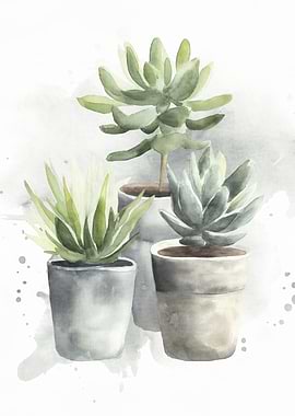 Succulents Watercolor Painting