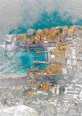 Coastal Cityscape with Harbor