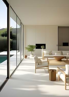 Minimalist Living Room with Pool View