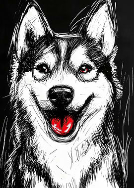 Smiling Husky Portrait