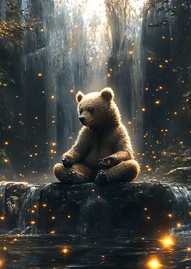Bear Meditating Waterfall