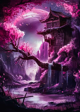 Japanese Temple in a Dreamy Landscape