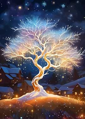 Glowing Tree in Winter Village
