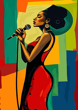 Woman Singing with Microphone