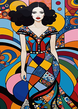 Colorful Woman in Geometric Dress