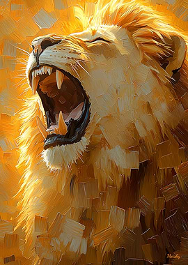 Roaring Lion Power – Bold Impasto Textured Painting