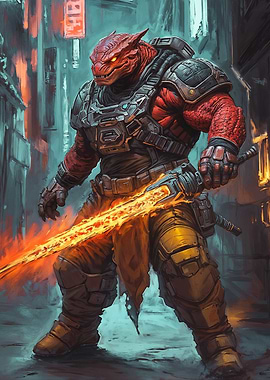 Fiery Warrior in Urban Setting