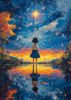 Girl Gazing at Stars