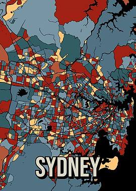 Sydney City Map Earthtone Travel Art