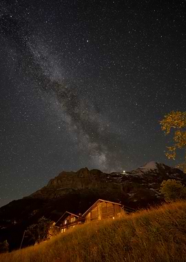 Milky Way Over Mountain Cabin