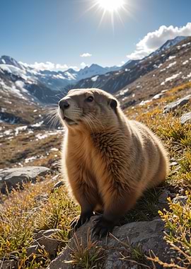 Marmot in Mountain Landscape