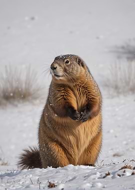 Marmot in Snowy Landscape