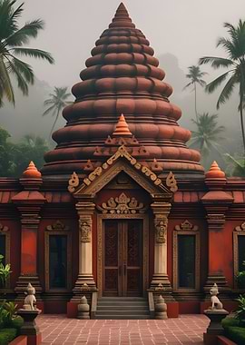 Red Temple in Lush Jungle