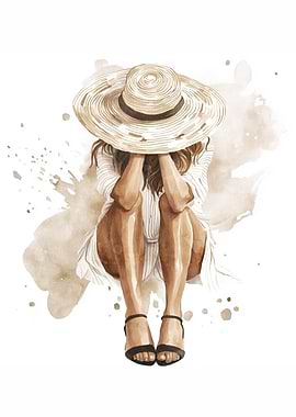 Woman in Straw Hat Watercolor