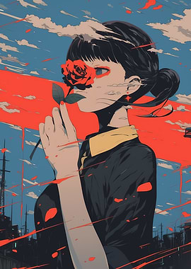 Anime Girl with Rose