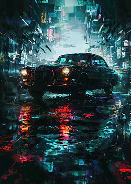 Retro Car in Neon City