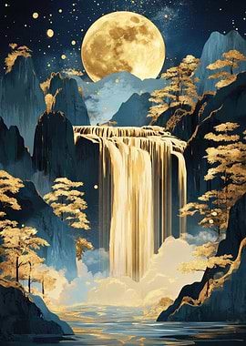 Golden Waterfall Kintsugi Landscape