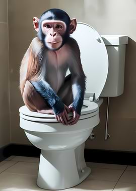 Monkey on Toilet Bathroom Art