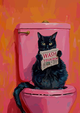 Cat on Toilet with Newspaper